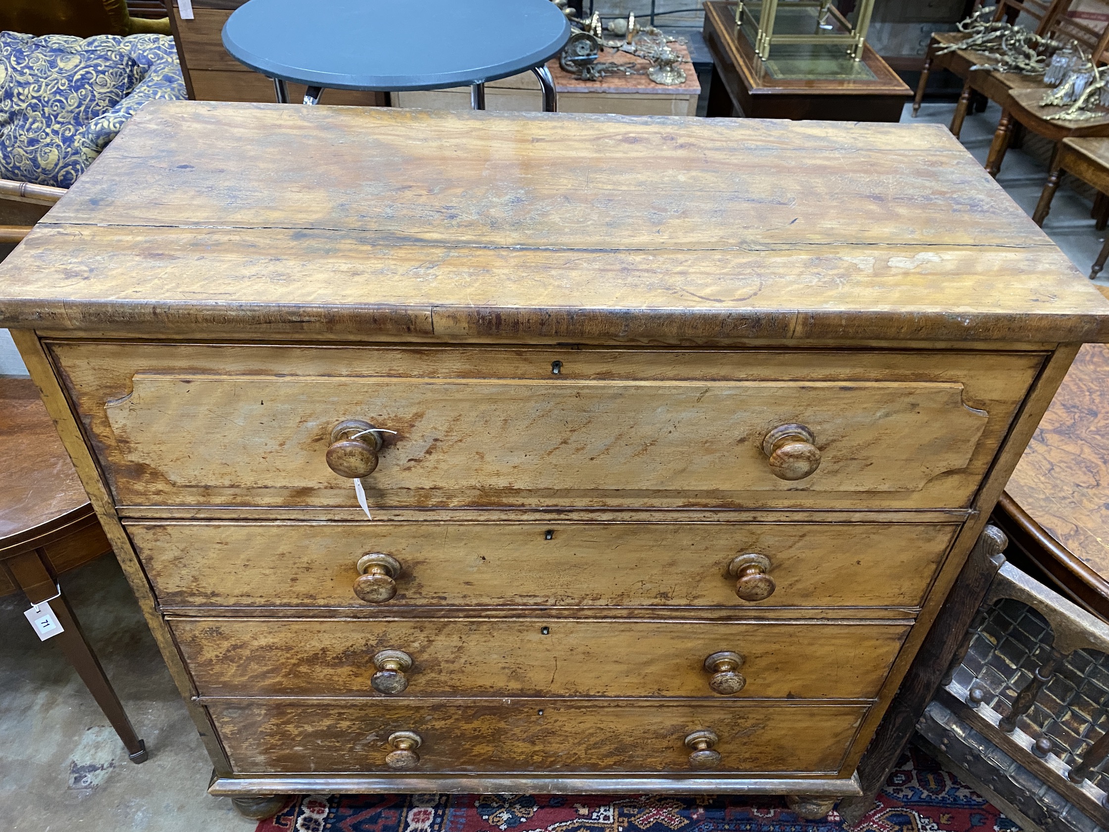A Victorian satinbirch chest of drawers, width 121cm, depth 53cm, height 126cm